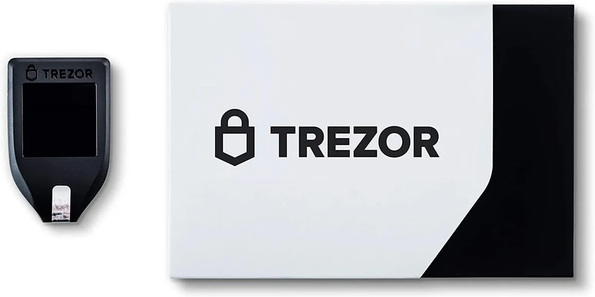 Trezor hardware wallet device with secure cryptocurrency management interface